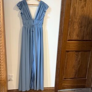 Lulu's Sky Blue Maxi Dress with Ruffle Sleeves